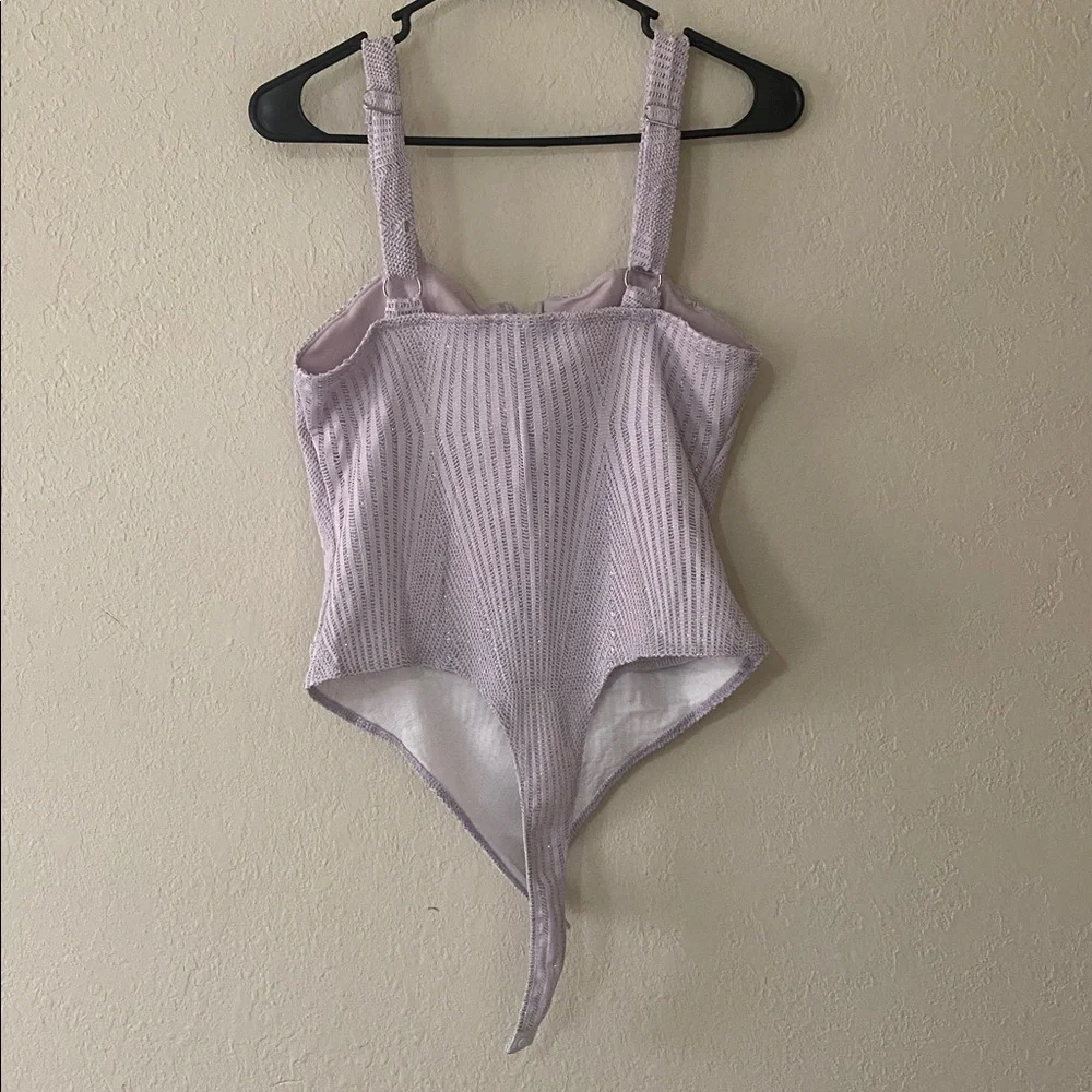 Haute Monde Lavender Textured Bodysuit with V-Notch - Picture 8 of 13